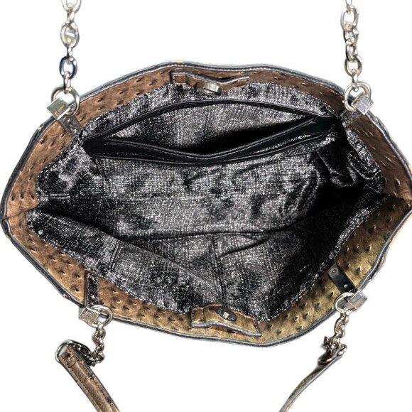 Faux Ostrich Leather Shoulder Bag With Chain Straps - Picture 4 of 10